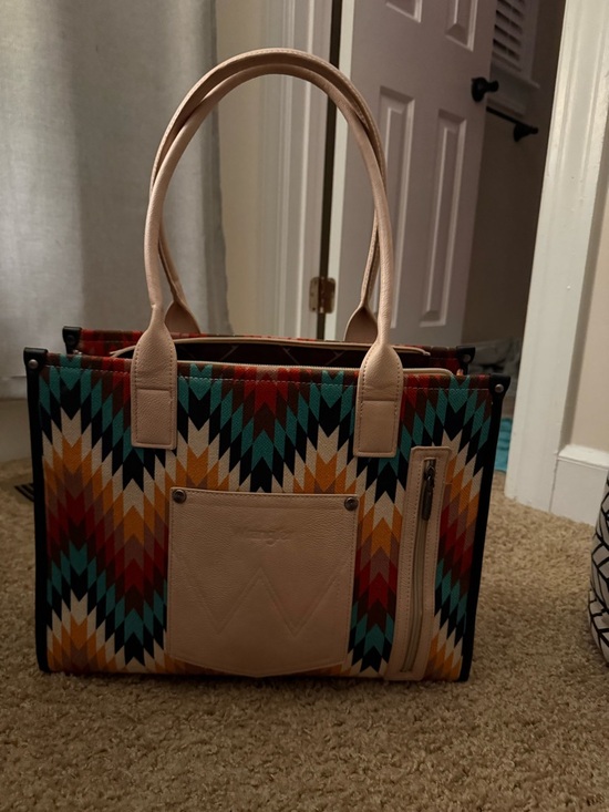 Wrangler Handbags - Wrangler Aztec Tote in Teal, Red, Mustard and Beige